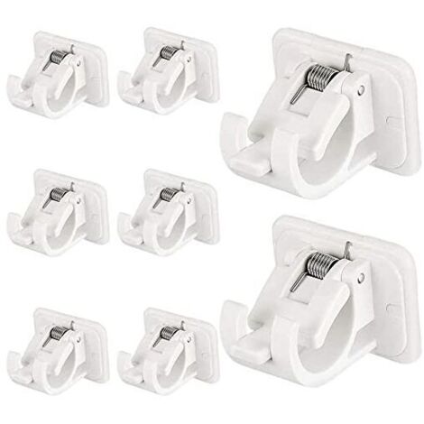 Juego de 8 ganchos autoadhesivos para barra de cortina, clips de anillo para montaje en pared sin necesidad de taladrar, soporte ajustable para barra de cortina (1/5)