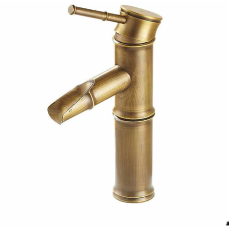 Grifo mezclador de lavabo de cobre antiguo para todo tipo de agua, grifo de agua fría y caliente, grifo de bambú retro. (1/5)