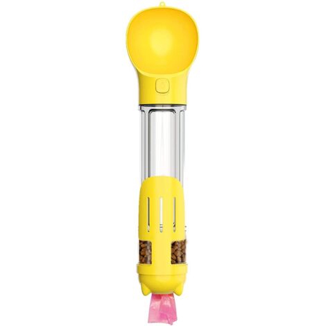 Dispensador portátil de agua para perros, botella de agua de viaje, fuente de agua y recipiente para comida (amarillo) (1/5)