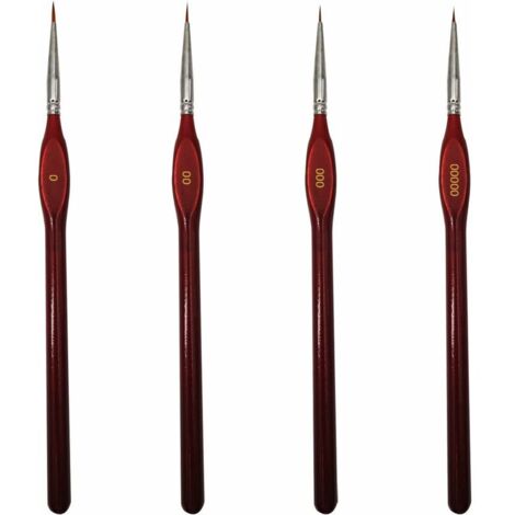 Juego de 4 pinceles finos para pintura en miniatura, acuarela, pintura al óleo, pintura acrílica, pintura rupestre, decoración de uñas o manualidades (rojo) (1/5)