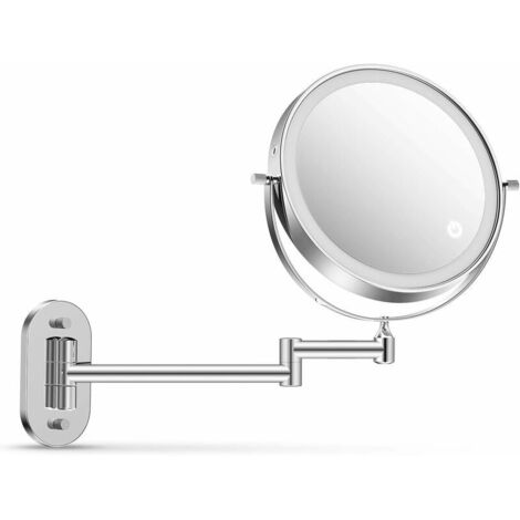 Espejo de tocador de pared de 8 pulgadas con 3 modos de color, espejo LED con aumento de 5x, espejo de baño LED nivel