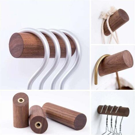 Gancho biselado de nogal negro de 8 piezas, 3 cm x 10 cm, madera maciza, multifuncional, sin necesidad de taladrar, para cocina, aseo y baño. (1/5)