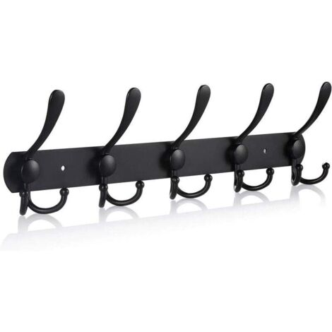Perchero de pared de acero inoxidable, ganchos para abrigos, perchero de pared para toallas y sombreros, negro (1/5)