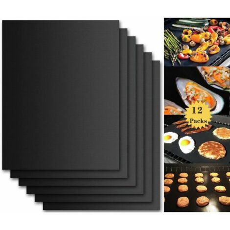 Tapete para barbacoa, juego de 12 tapetes para barbacoa, lámina para cocinar, tapetes reutilizables para barbacoa, lámina para barbacoa, tapete antiadherente para barbacoa, 330x400x0.2mm (negro) (1/5)