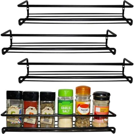 Estante para especias de pared negro (juego de 4) - Para paredes de cocina y armarios de un solo nivel - Estante para especias de pared para cocina (1/5)