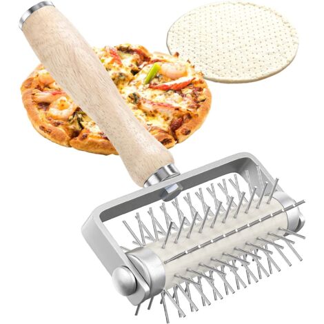 Recipiente para masa de pizza, rodillo con púas de acero inoxidable. Utensilio casero para pizza que evita que la masa se formen burbujas. (1/5)