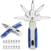 Juego de destornilladores, destornillador magnético de carraca giratorio de 180°, juego 14 en 1 para trabajos de reparación, electrodomésticos, muebles, azul