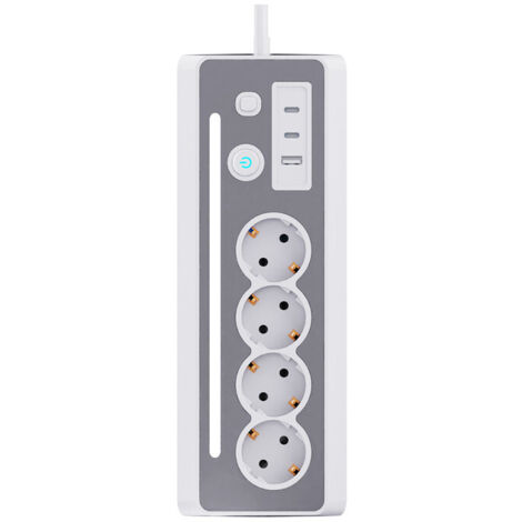 CILIA Multiprise d'Angle Cuisine et Bureau - Bloc 4 Prises avec 2 USB-C et 1 USB, Parafoudre et Interrupteur (3680W/16A, Câble 1.5m)