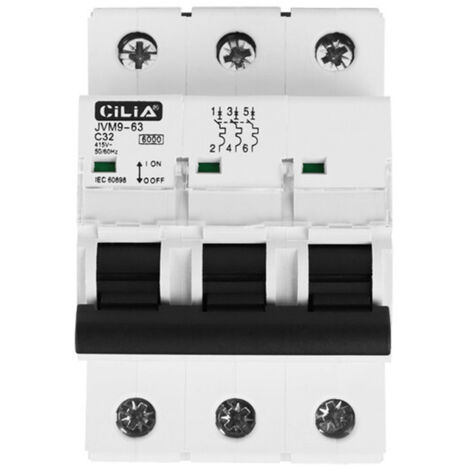 Disjoncteur Magnétothermique Tripolaire CILIA (3P) 400V Triphasé  Courbe C, 6kA  Disjoncteur Modulaire 3 Modules pour Tableau Électrique et Rail DIN, 32A
