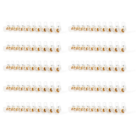 CILIA 100x Dominos Électriques 2,5mm², Barrettes de Connexion 10 Pôles (10 Barrettes), Bornes de Raccordement à Vis Transparentes, Pour Câbles et Luminaires, Découpable (1/5)