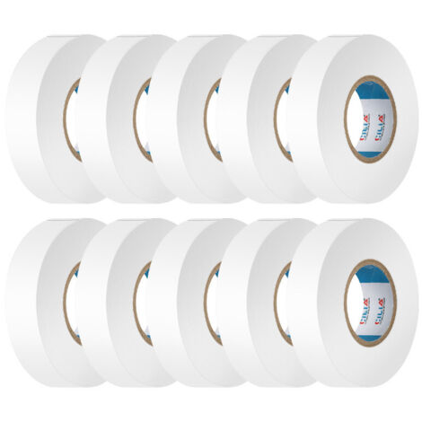 CILIA Lot de 10 Rubans Isolants Électriques PVC 19mm x 25m Chatterton chatterton - Scotch d'Électricien Ignifugé - Adhésif Professionnel Norme IEC - 600V - Pour Câbles et Fils - Couleur:Blanc (1/5)
