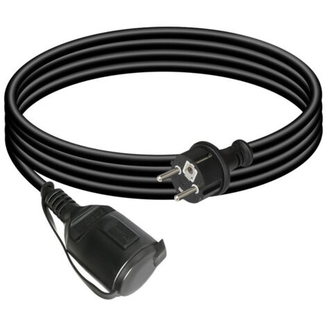 CILIA Rallonge Électrique 3M avec Clapet de Protection, Câble Extension Schuko 16A 3680W, Fiche Coudée 90°, Prise avec Cache pour Jardin, Tondeuse et Bricolage, Noir
