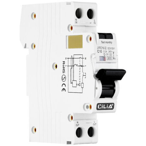 Disjoncteur Différentiel Ultra-Compact CILIA (RCBO) 1P+N  1 Module (Gain de Place)  30mA Type AC, Courbe C, 6kA  Tableau Électrique 10A