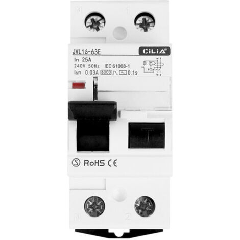Interrupteur Différentiel CILIA 1P+N  30mA Type AC  Protection des Personnes, 2 Modules  Pour Tableau Électrique 25A