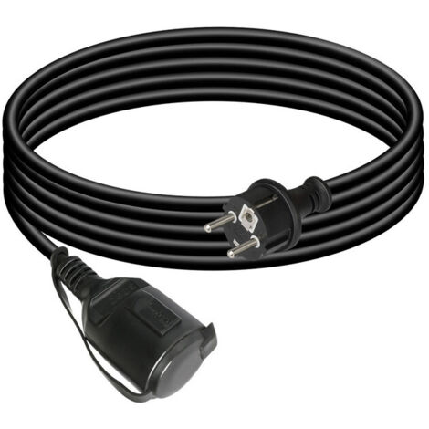 CILIA Rallonge Électrique 5M avec Clapet de Protection, Câble Extension Schuko 16A 3680W, Fiche Coudée 90°, Prise avec Cache pour Jardin, Tondeuse et Bricolage, Noir