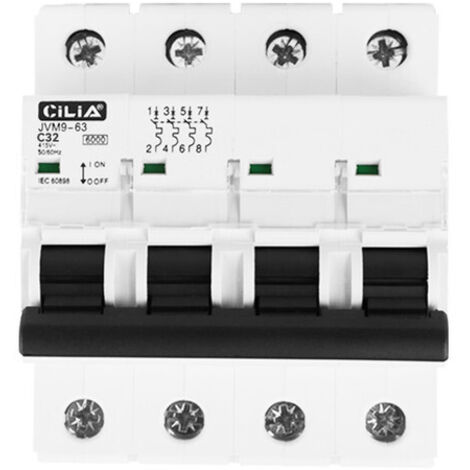 Disjoncteur Magnétothermique Tétrapolaire CILIA (4P) 400V Triphasé Courbe C, 6kA Disjoncteur Modulaire 4 Modules pour Tableau Électrique 32A