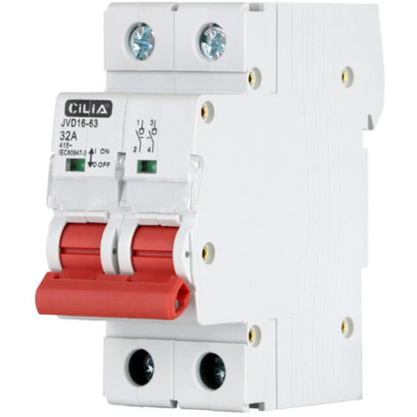 CILIA Interrupteur Sectionneur Général 2P 32A - 400V AC - 2 Modules Rail DIN - Poignée Rouge - Tête de Groupe / Coupure d'Urgence