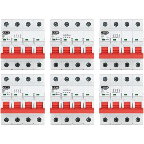 Lot de 6 Interrupteur Sectionneur Tétrapolaire CILIA (4P) 415V AC  Coupure Générale Triphasée, 4 Modules  Interrupteur Principal Rail DIN pour Tableau Électrique 63A