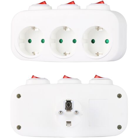 CILIA Multiprise Murale avec 3 Interrupteurs Individuels  Triplette Sans Fil 3 Prises Schuko  Bloc Prise Multiple 16A 3680W  Adaptateur Commutable Séparément (Blanc)