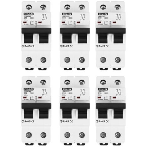 Lot de 6 Disjoncteur Magnétothermique CILIA Bipolaire (1P+N) Courbe C, 6kA, 230V Disjoncteur Modulaire 2 Modules pour Tableau Électrique et Rail DIN, 10A