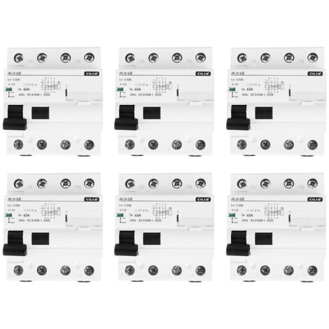 Lot de 6 Interrupteur Différentiel Tétrapolaire CILIA (4P) 63A  30mA Type AC, 400V Triphasé  Protection des Personnes, 4 Modules pour Tableau Électrique