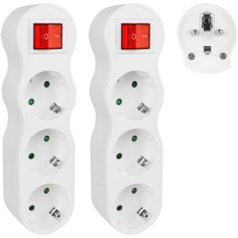 CILIA Lot de 2 Multiprise Murale avec Interrupteur  Triplette 3 Prises Schuko Sans Fil  Bloc Prise Multiple 16A 3500W  Adaptateur Secteur Compact pour Maison, Cuisine, Bureau (Blanc)