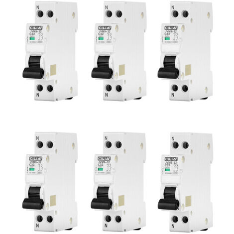 Lot de 6 Disjoncteurs DPN 1P+N 32A Courbe C - Magnéto-Thermique 1 Module DIN 6kA 230V pour Tableau Électrique - CILIA (JVM9-32-1P-32A)