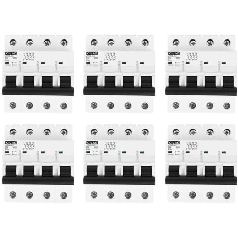 Lot de 6 Disjoncteur Magnétothermique Tétrapolaire CILIA (4P) 400V Triphasé  Courbe C, 6kA  Disjoncteur Modulaire 4 Modules pour Tableau Électrique 32A