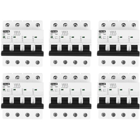Lot de 6 Disjoncteur Magnétothermique Tétrapolaire CILIA (4P) 400V Triphasé  Courbe C, 6kA  Disjoncteur Modulaire 4 Modules pour Tableau Électrique 16A