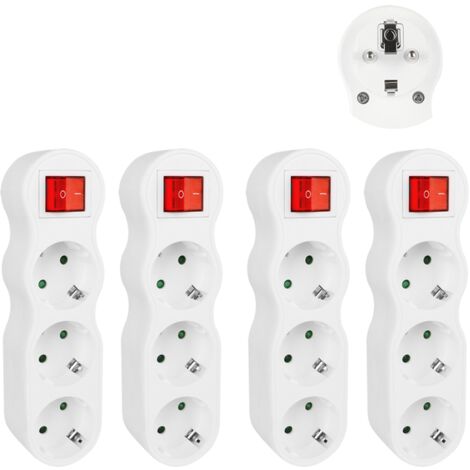 CILIA Lot de 4 Multiprise Murale avec Interrupteur  Triplette 3 Prises Schuko Sans Fil  Bloc Prise Multiple 16A 3500W  Adaptateur Secteur Compact pour Maison, Cuisine, Bureau (Blanc)