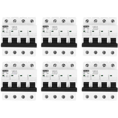 Lot de 6 Disjoncteur Magnétothermique Tétrapolaire CILIA (4P) 400V Triphasé  Courbe C, 6kA  Disjoncteur Modulaire 4 Modules pour Tableau Électrique 40A