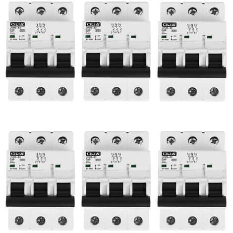 Lot de 6 Disjoncteur Magnétothermique Tripolaire CILIA (3P) 400V Triphasé  Courbe C, 6kA  Disjoncteur Modulaire 3 Modules pour Tableau Électrique et Rail DIN, 40A