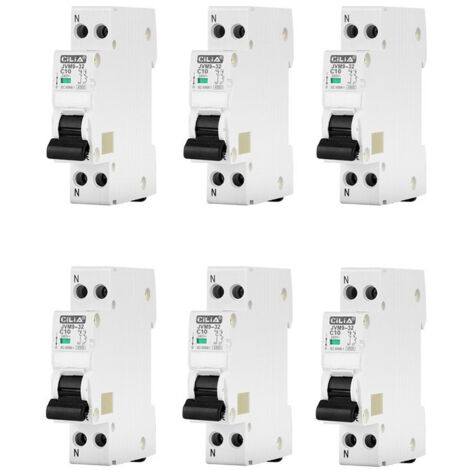 Lot de 6 Disjoncteurs DPN 1P+N 10A Courbe C - Magnéto-Thermique 1 Module DIN 6kA 230V pour Tableau Électrique - CILIA (JVM9-32-1P-10A)