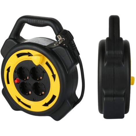 CILIA Enrouleur Câble Électrique 10m Rallonge Électrique 10m sur Tambour avec 4 Prises Câble H05VV-F 3G1.5, Max 3000W 16A, Protection Thermique Maison et Bricolage (Noir/Jaune) (1/5)
