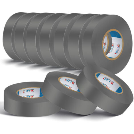 Lot de 10 Chatterton CILIA  Ruban Adhésif Isolant Électrique PVC 19mm x 25m  Scotch Électricien Professionnel Ignifuge 600V  Chatertone Isolant Multicolore Couleur: Gris Spécial Phase et Fil Navette