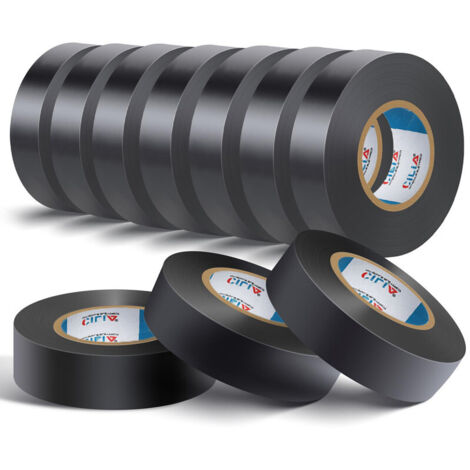 Lot de 10 Chatterton CILIA  Ruban Adhésif Isolant Électrique PVC 19mm x 25m  Scotch Électricien Professionnel Ignifuge 600V  Chatertone Isolant Multicolore Couleur: Noir Spécial Fil de Phase