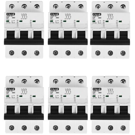 Lot de 6 Disjoncteur Magnétothermique Tripolaire CILIA (3P) 400V Triphasé  Courbe C, 6kA  Disjoncteur Modulaire 3 Modules pour Tableau Électrique et Rail DIN, 20A