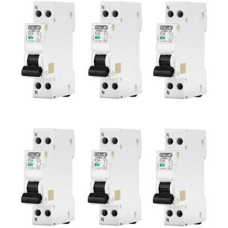 Lot de 6 Disjoncteurs DPN 1P+N 16A Courbe C - Magnéto-Thermique 1 Module DIN 6kA 230V pour Tableau Électrique - CILIA (JVM9-32-1P-16A)