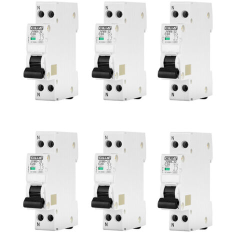 Lot de 6 Disjoncteurs DPN 1P+N 20A Courbe C - Magnéto-Thermique 1 Module DIN 6kA 230V pour Tableau Électrique - CILIA (JVM9-32-1P-20A)