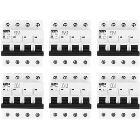 Lot de 6 Disjoncteur Magnétothermique Tétrapolaire CILIA (4P) 400V Triphasé Courbe C, 6kA Disjoncteur Modulaire 4 Modules pour Tableau Électrique 25A