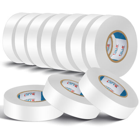 Lot de 10 Chatterton CILIA  Ruban Adhésif Isolant Électrique PVC 19mm x 25m  Scotch Électricien Professionnel Ignifuge 600V  Chatertone Isolant Multicolore Couleur: Blanc Retour de Lampe et Marquage