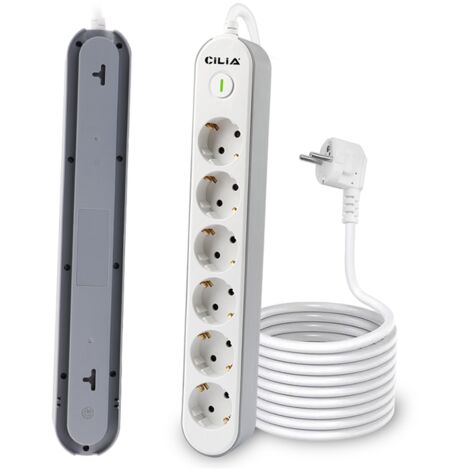 CILIA Bloc 6 Prises Schuko avec Interrupteur Lumineux - Multiprise Compacte 1.5m, Puissance 3680W (16A) - Certifiée Sécurité Enfant pour Salon et Cuisine