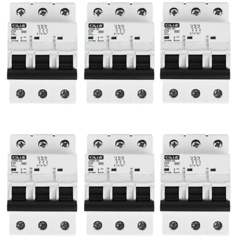 Lot de 6 Disjoncteur Magnétothermique Tripolaire CILIA (3P) 400V Triphasé  Courbe C, 6kA  Disjoncteur Modulaire 3 Modules pour Tableau Électrique et Rail DIN, 10A