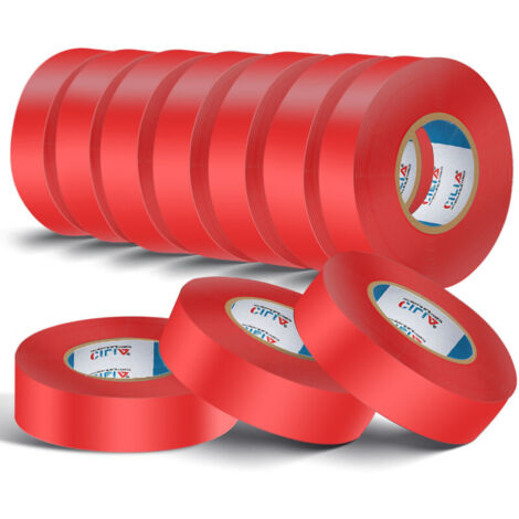 Lot de 10 Chatterton CILIA  Ruban Adhésif Isolant Électrique PVC 19mm x 25m  Scotch Électricien Professionnel Ignifuge 600V  Chatertone Isolant Multicolore Couleur: Rouge Spécial Fil de Phase