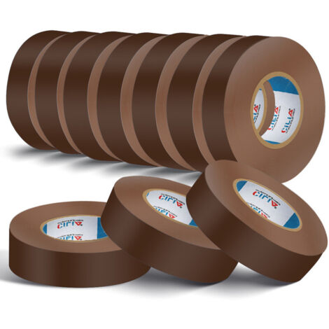 Lot de 10 Chatterton CILIA  Ruban Adhésif Isolant Électrique PVC 19mm x 25m  Scotch Électricien Professionnel Ignifuge 600V  Chatertone Isolant Multicolore Couleur: Marron Spécial Fil de Phase