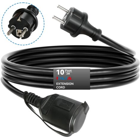 CILIA Rallonge Électrique avec Clapet 3m Câble d'Extension Noir 16A 3680W Fiche Coudée 90° Schuko Idéal Jardin, Tondeuse et Bricolage, Noir