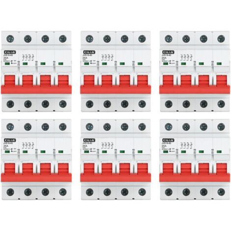 Lot de 6 Interrupteur Sectionneur Tétrapolaire CILIA (4P) 415V AC  Coupure Générale Triphasée, 4 Modules  Interrupteur Principal Rail DIN pour Tableau Électrique 25A