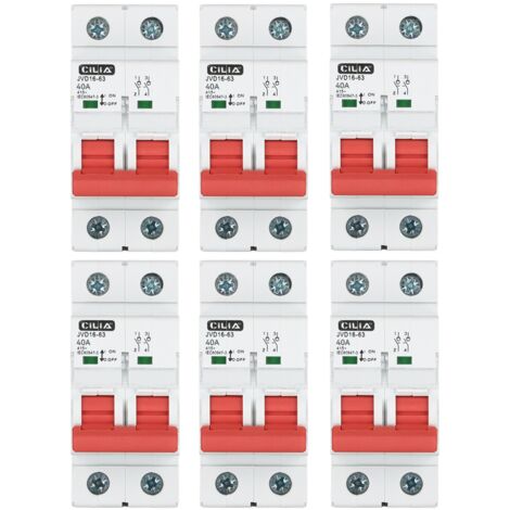 Lot de 6 Interrupteur Sectionneur Bipolaire CILIA (2P) 400V AC  Coupure Générale d'Urgence, 2 Modules  Interrupteur Principal pour Tableau Électrique Rail DIN 40A