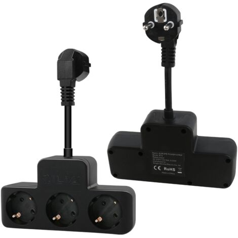 CILIA Multiprise 3 Prises avec Câble Court 5cm Mini Rallonge Électrique Flexible Triplette Souple 16A 3500W Idéal Gros Transformateurs, Ne Bloque Pas les Prises (Noir) (1/5)
