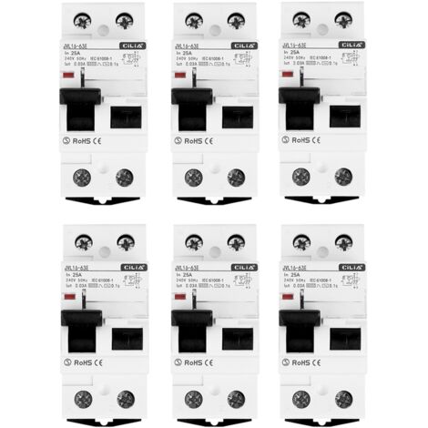 Lot de 6 Interrupteur Différentiel CILIA 1P+N 30mA Type AC Protection des Personnes, 2 Modules Pour Tableau Électrique 25A